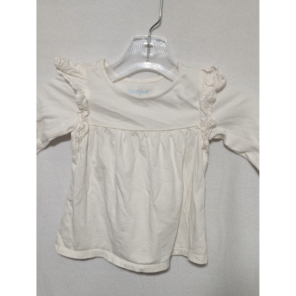 Cat & Jack Baby Girls Cream Eyelet Ruffle Long Sleeve Top 18M Cream White
